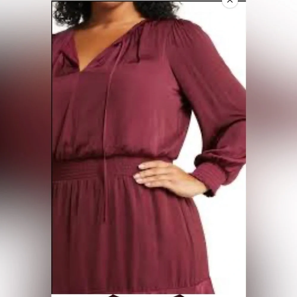New Sam Edelman Tie Neck Long Sleeve Mini Dress 2X Handkerchief Satin